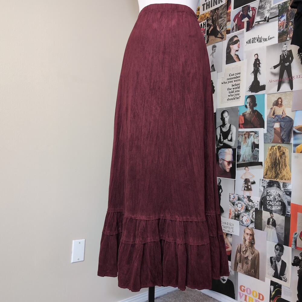 Tiered Faux Suede Maxi Boho Skirt